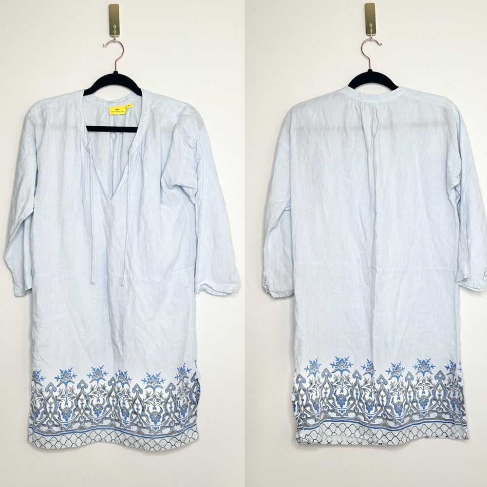 Roberta Roller Rabbit Blue Patterned Linen Tunic … - image 1